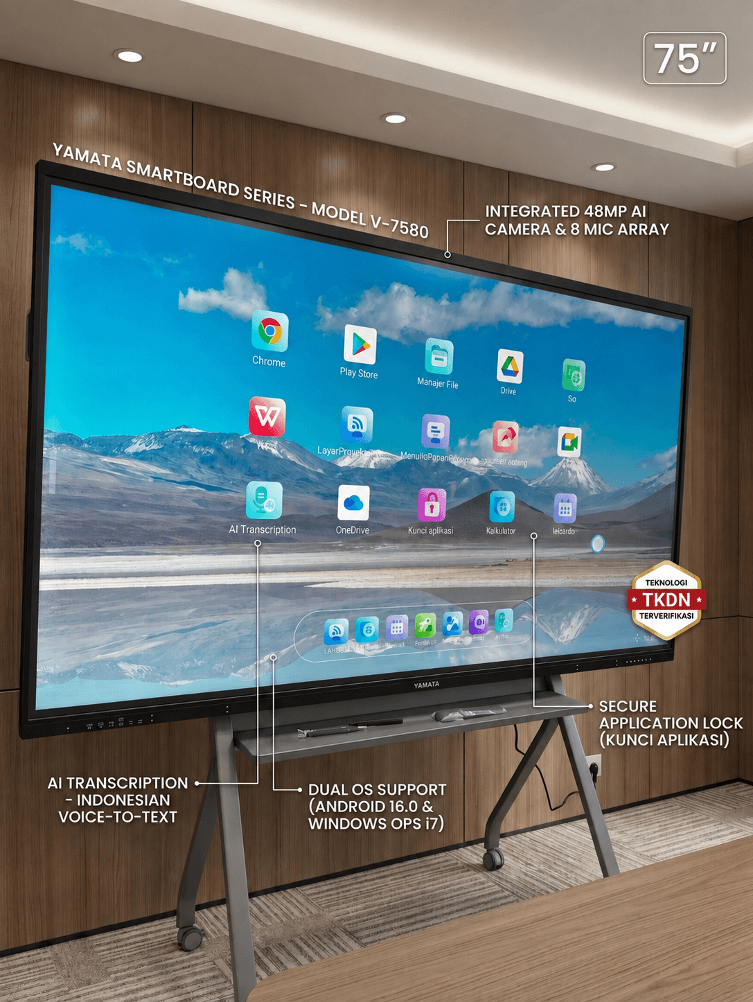 YAMATA Smartboard 75 Inch V-7580